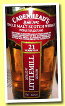 Littlemill 21 yo 1991/2012 (55.2%, Cadenhead, bourbon barrel, 192 bottles)